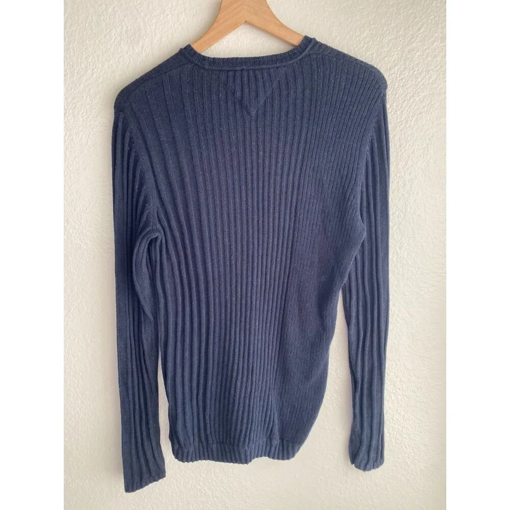 Tommy Hilfiger Mens Medium Navy Ribbed Crewneck Sweater Cotton Knit Pullover